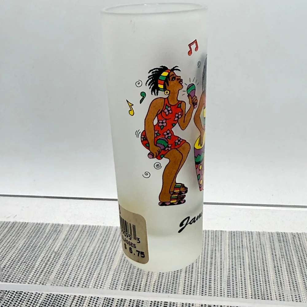 Jamaica Frosted Glass Shooter Shot Glass Souvenir Caribbean Musicians Dancers